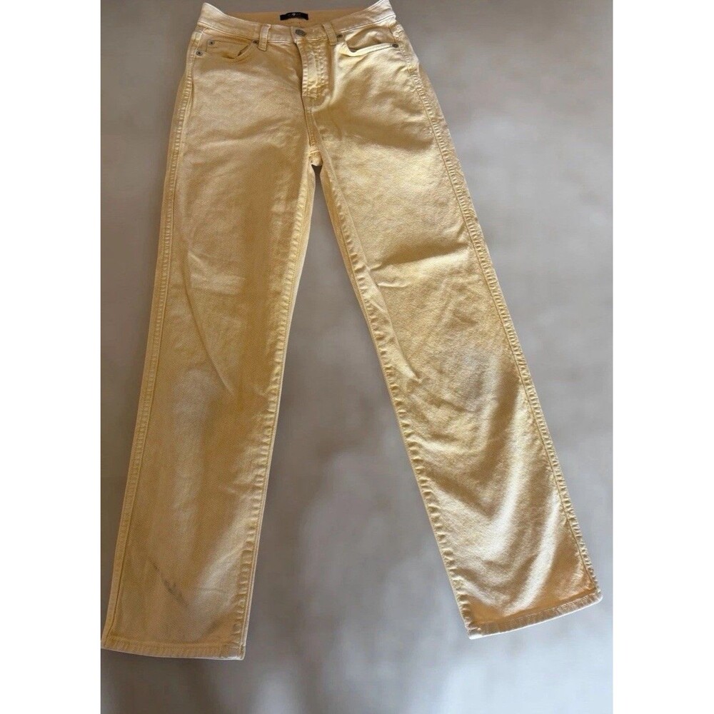 7 For All Mankind High Waist Cropped Straight Jeans Butter Yellow Sz 25